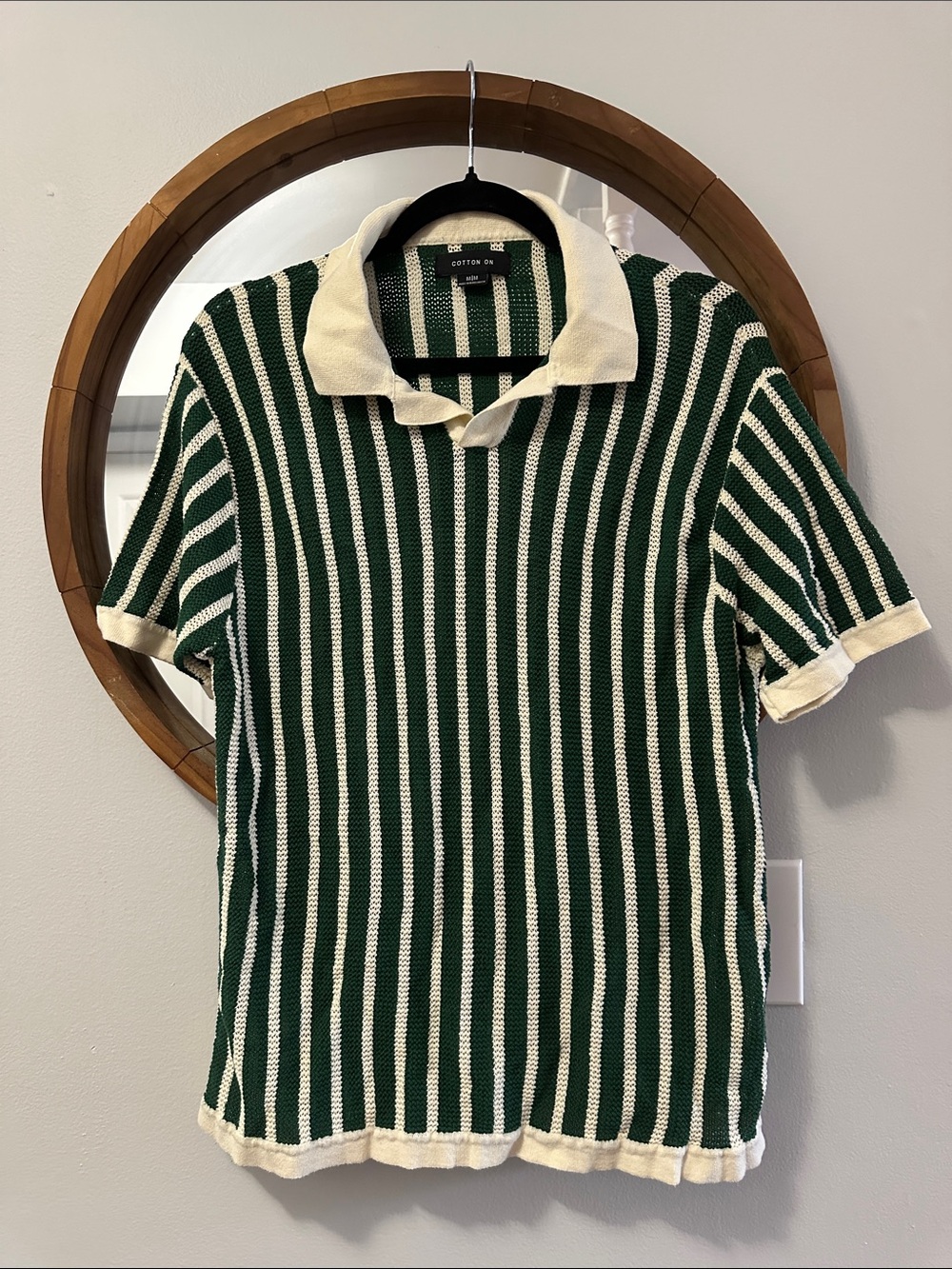Cotton On Green & Cream Striped Knit Polo